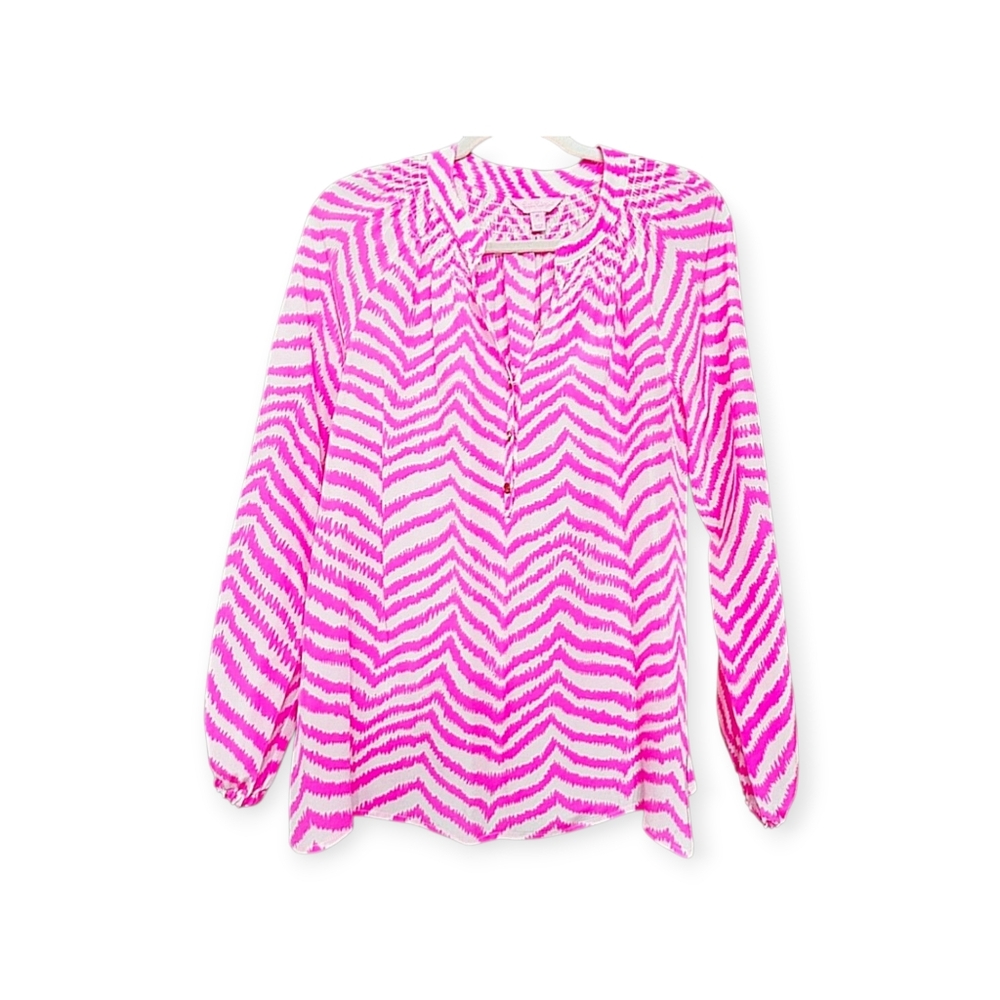 Lilly Pulitzer Moxy Silk Top in "Show Your Stripes" Print, Med